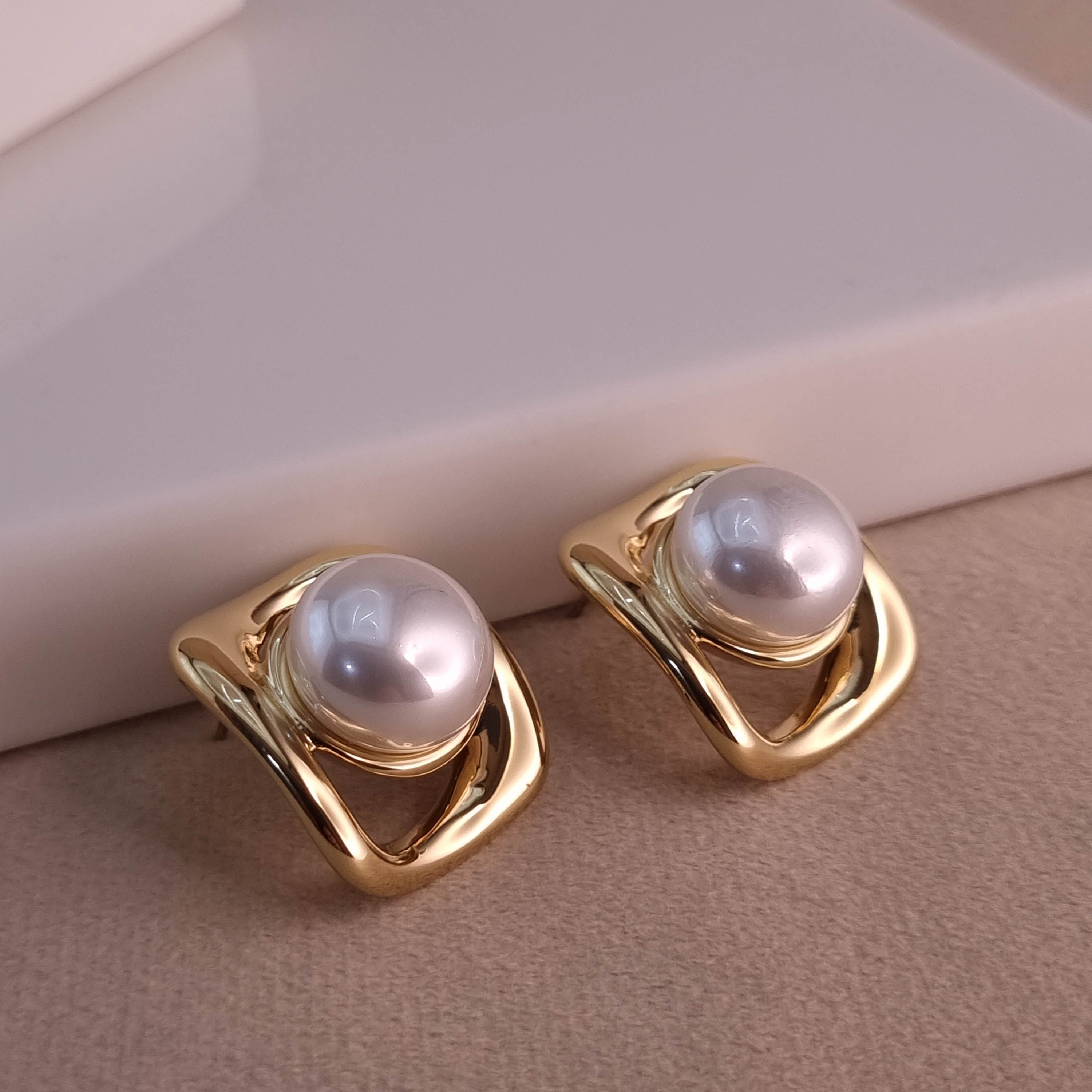 Golden Pearl Accent Earrings