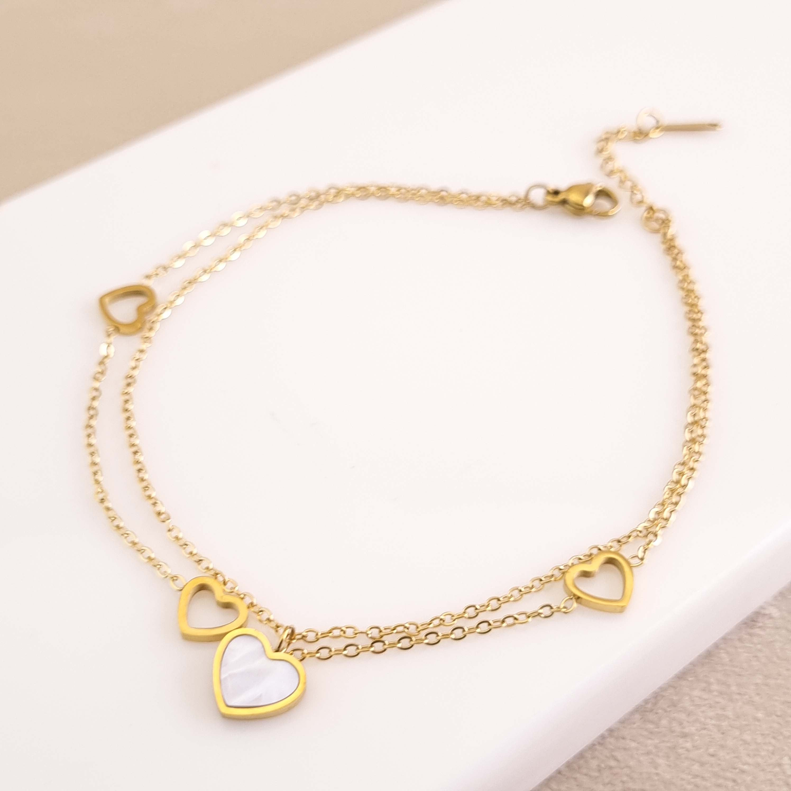 Ethereal Heart – Gold-Plated Double Chain Anklet for Women