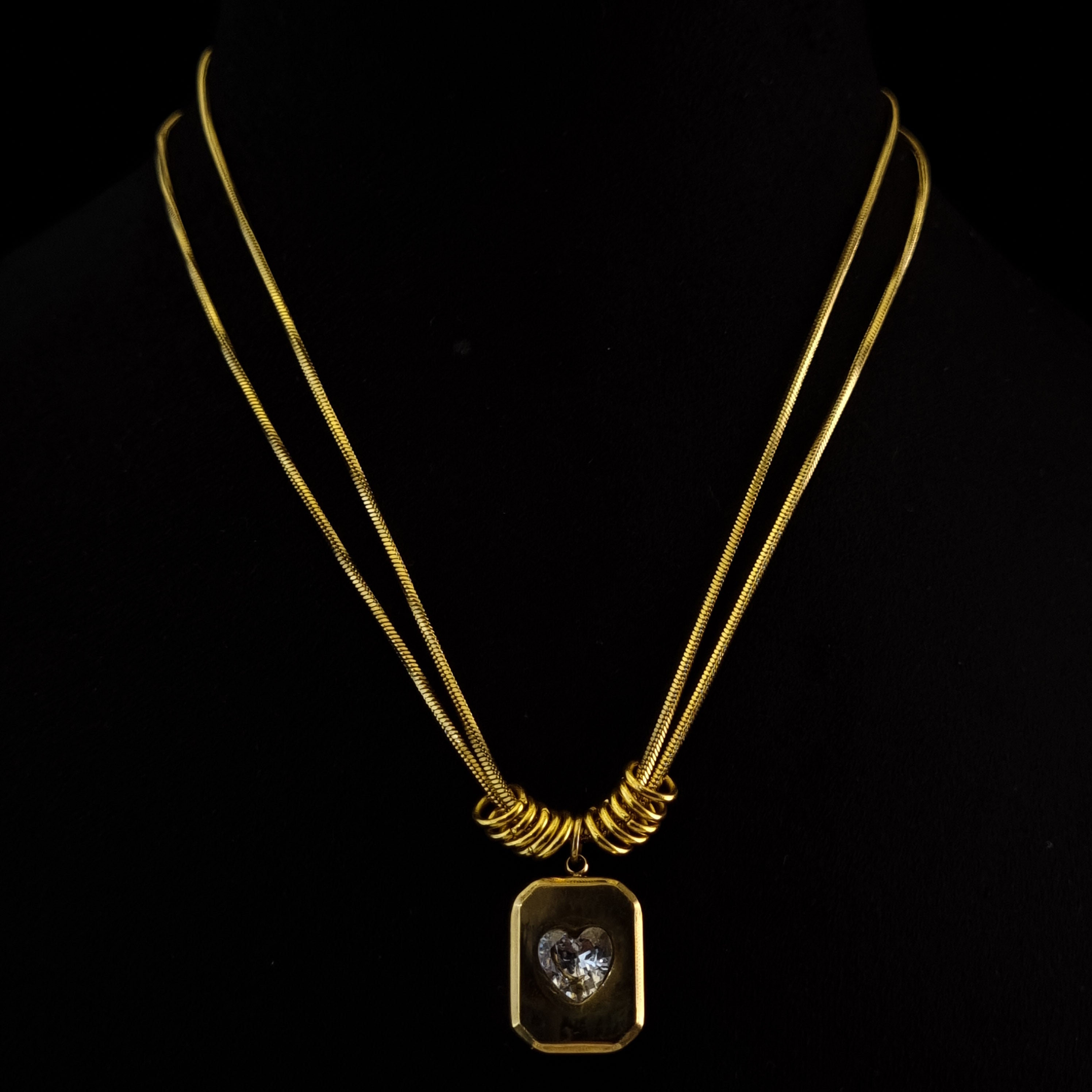 Gold Heart Crystal Pendant Necklace