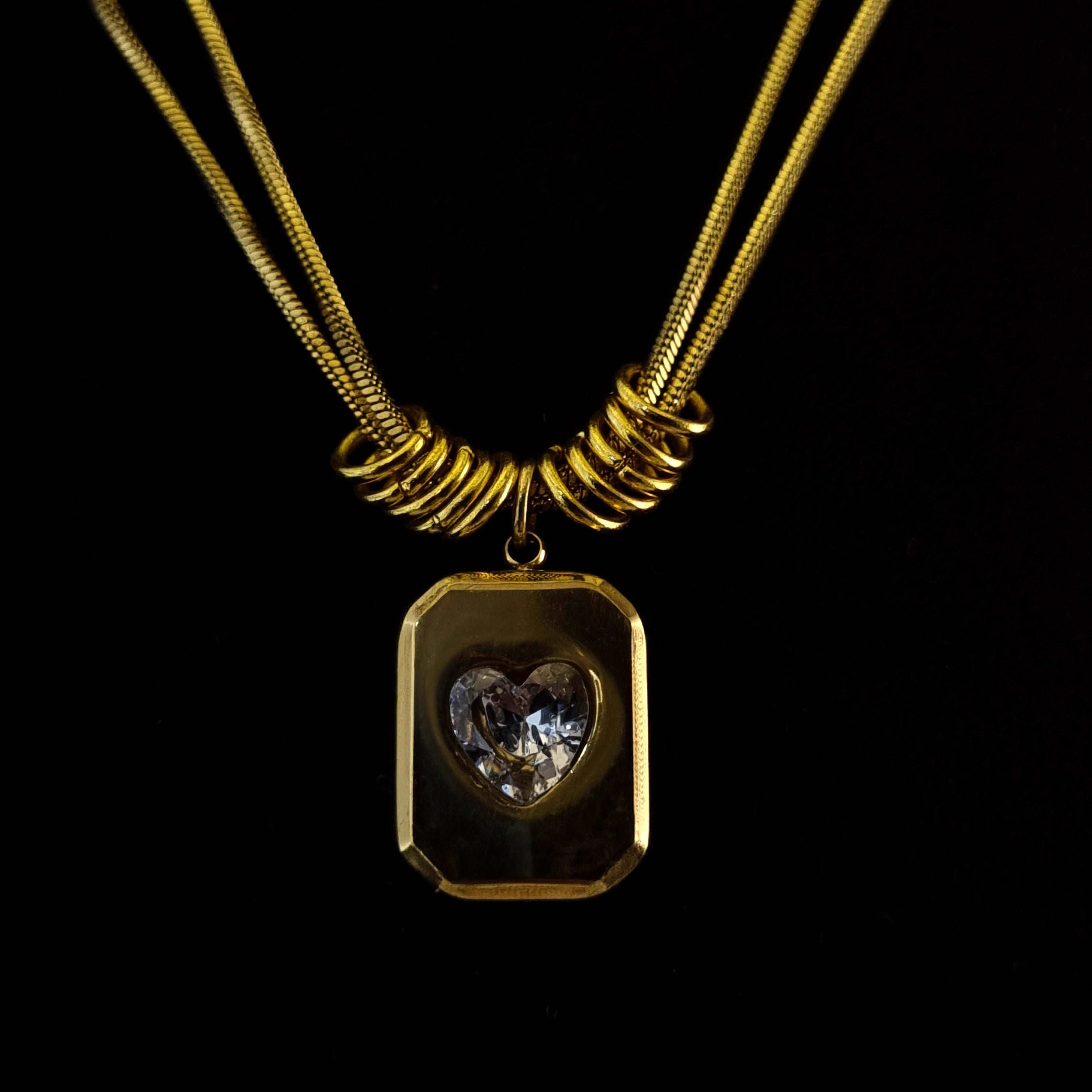 Gold Heart Crystal Pendant Necklace