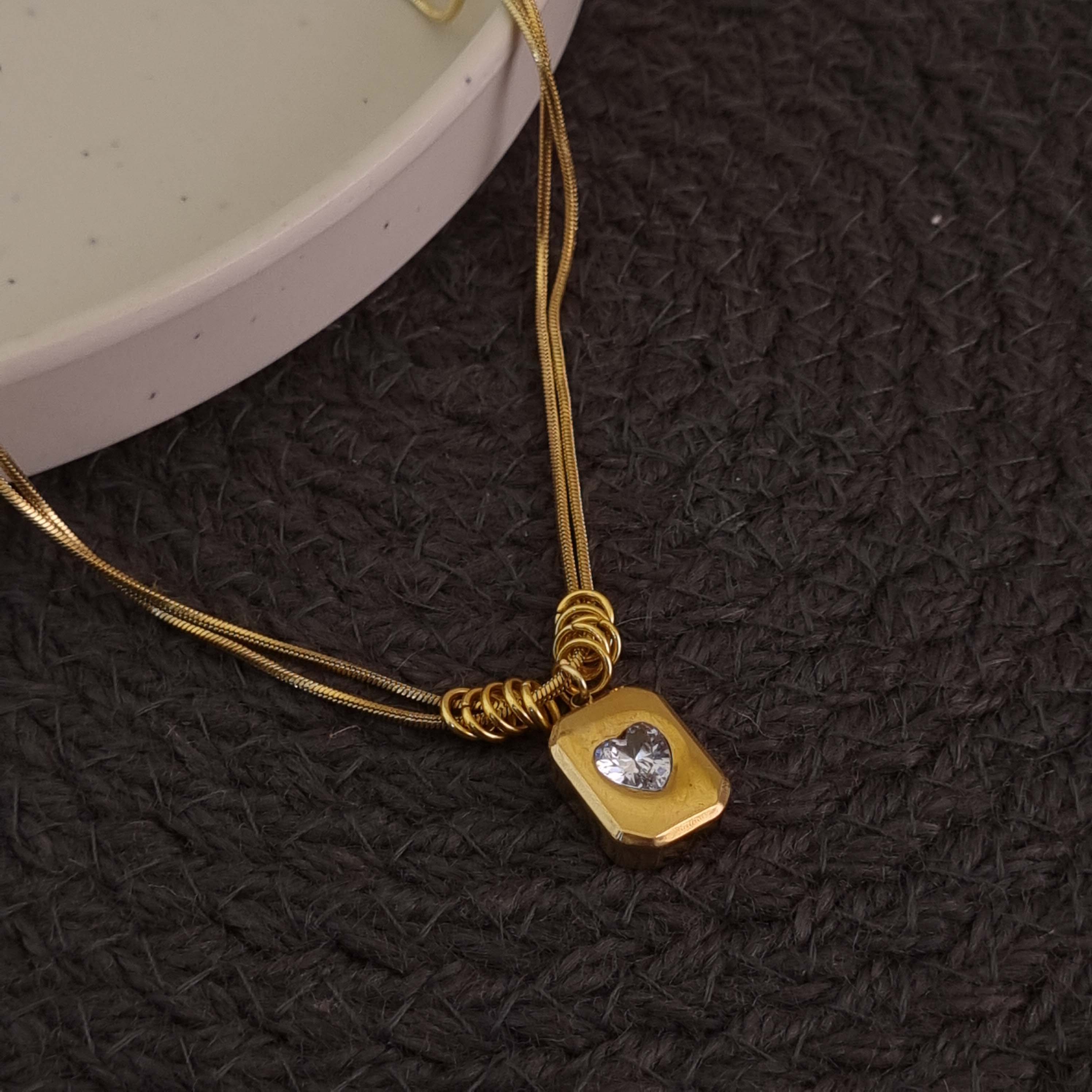 Gold Heart Crystal Pendant Necklace
