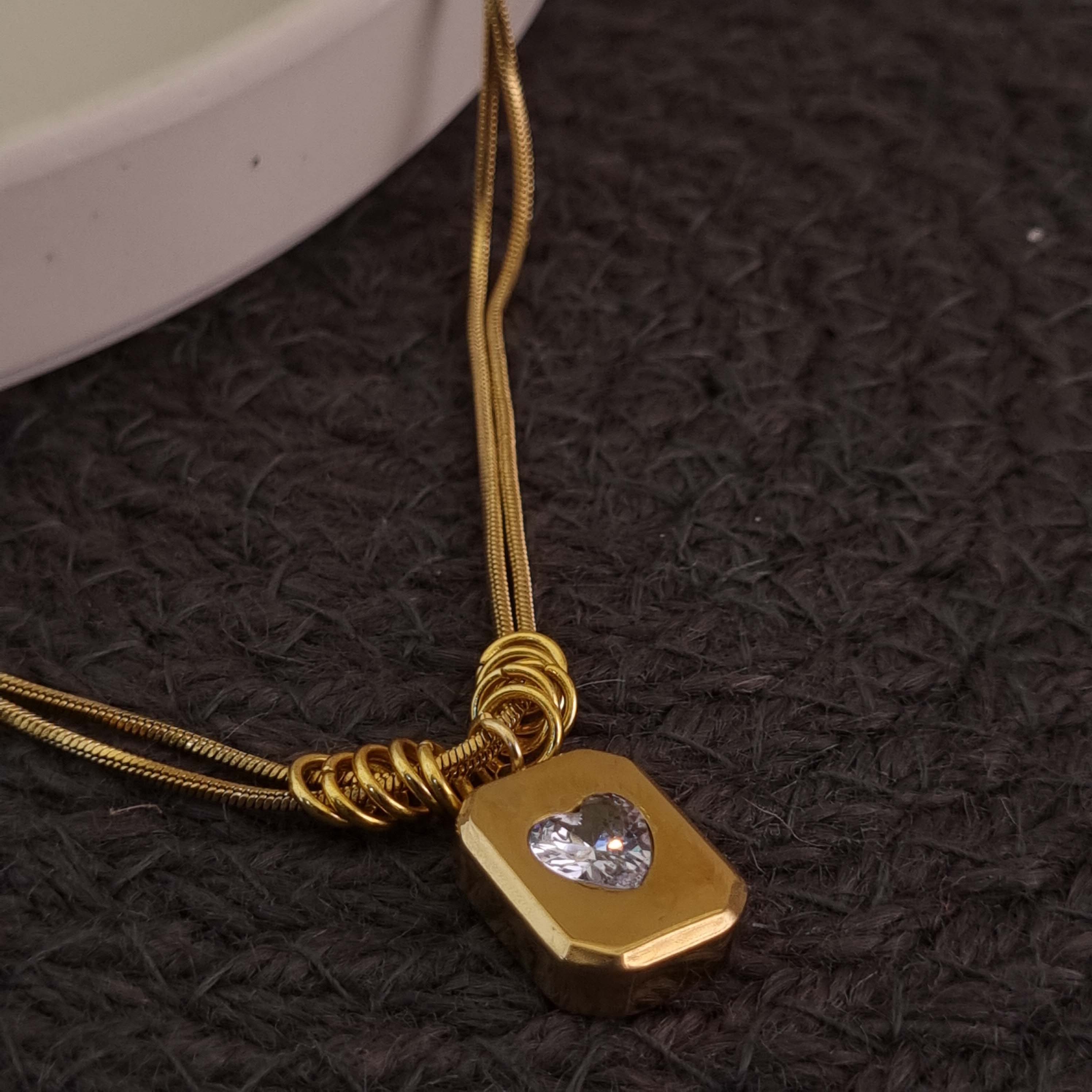 Gold Heart Crystal Pendant Necklace
