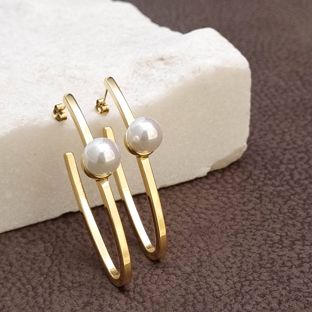 Double Bar Pearl Statement Earrings
