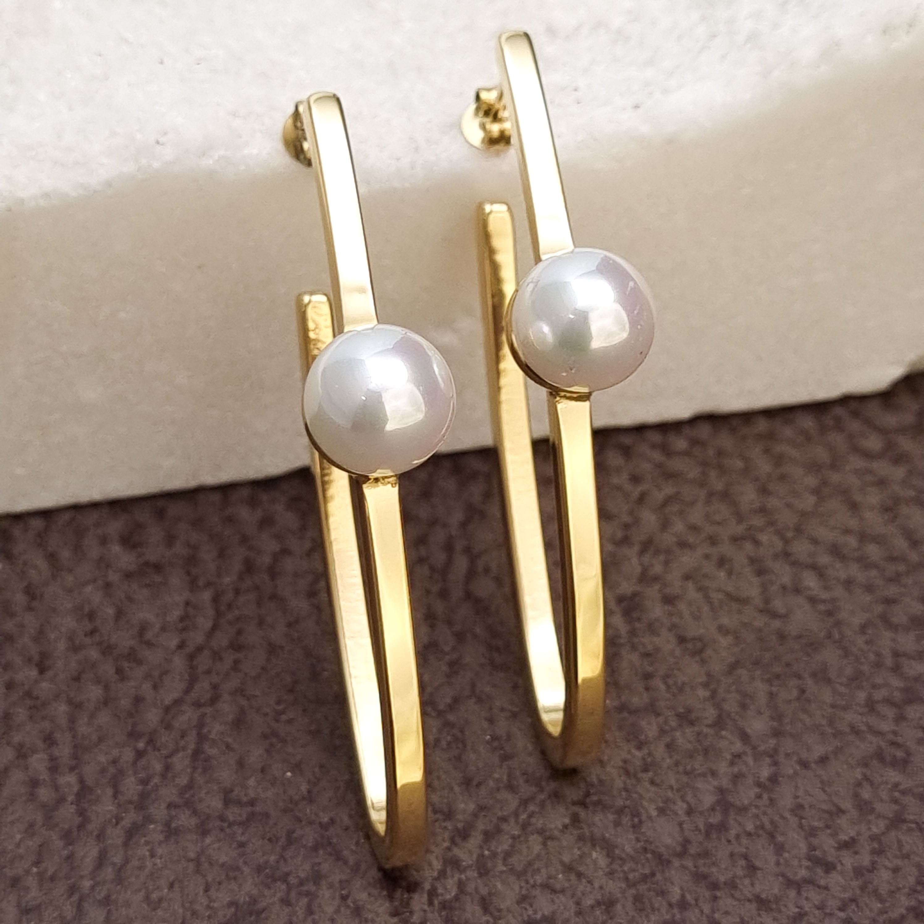 Double Bar Pearl Statement Earrings