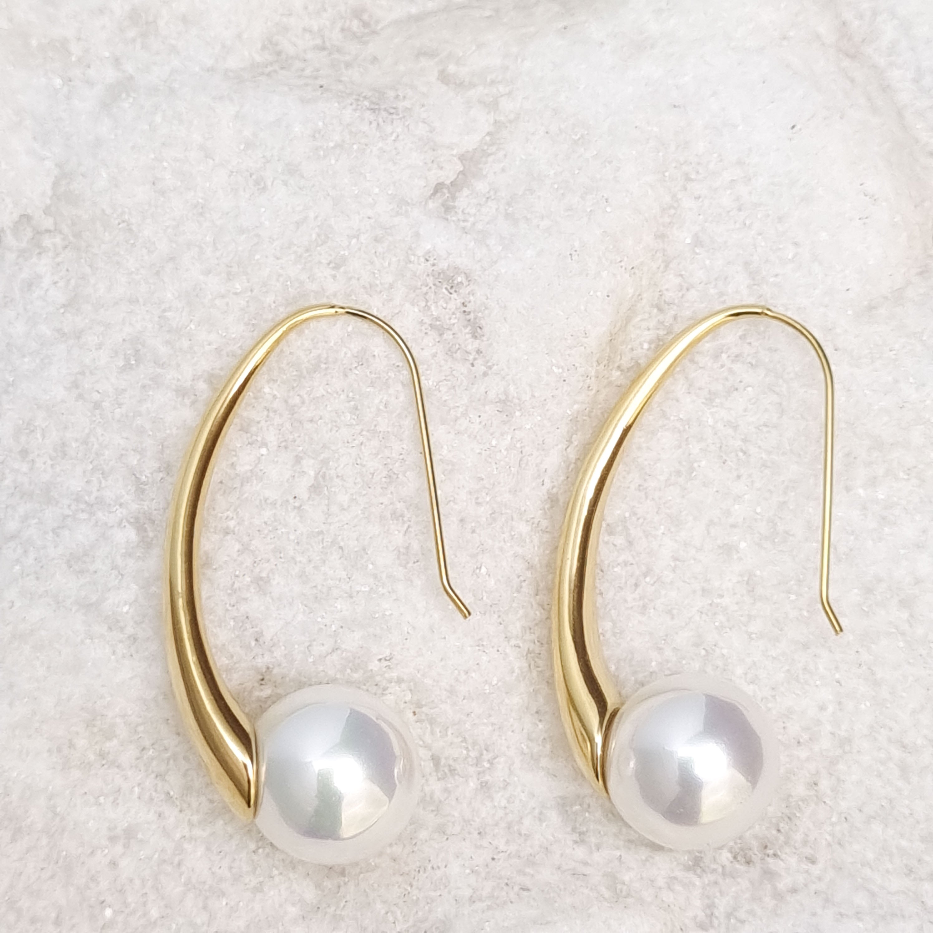 Curved Arc Pearl Drop Earrings