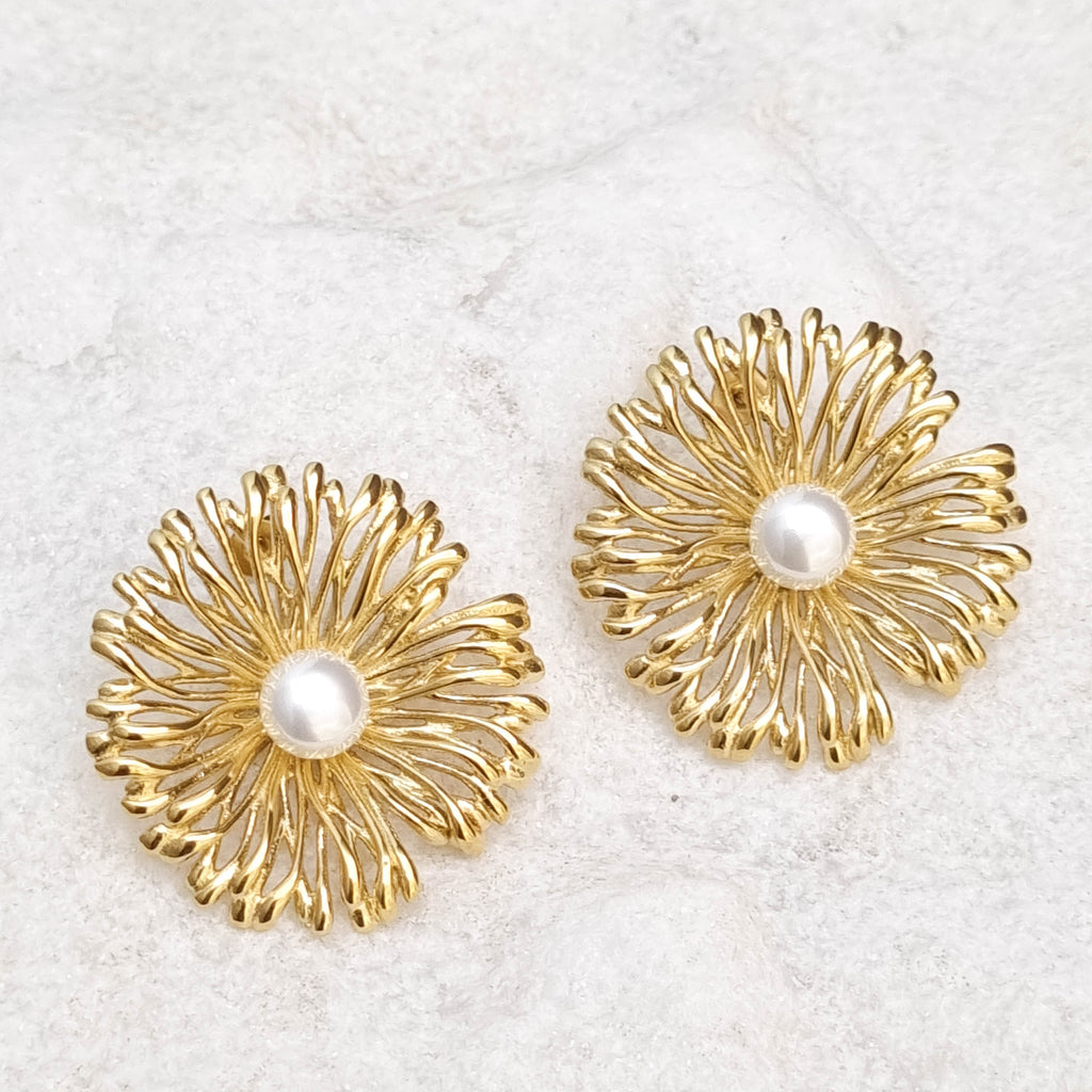 Sunburst Pearl Stud Earrings