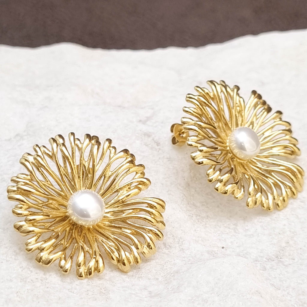 Sunburst Pearl Stud Earrings