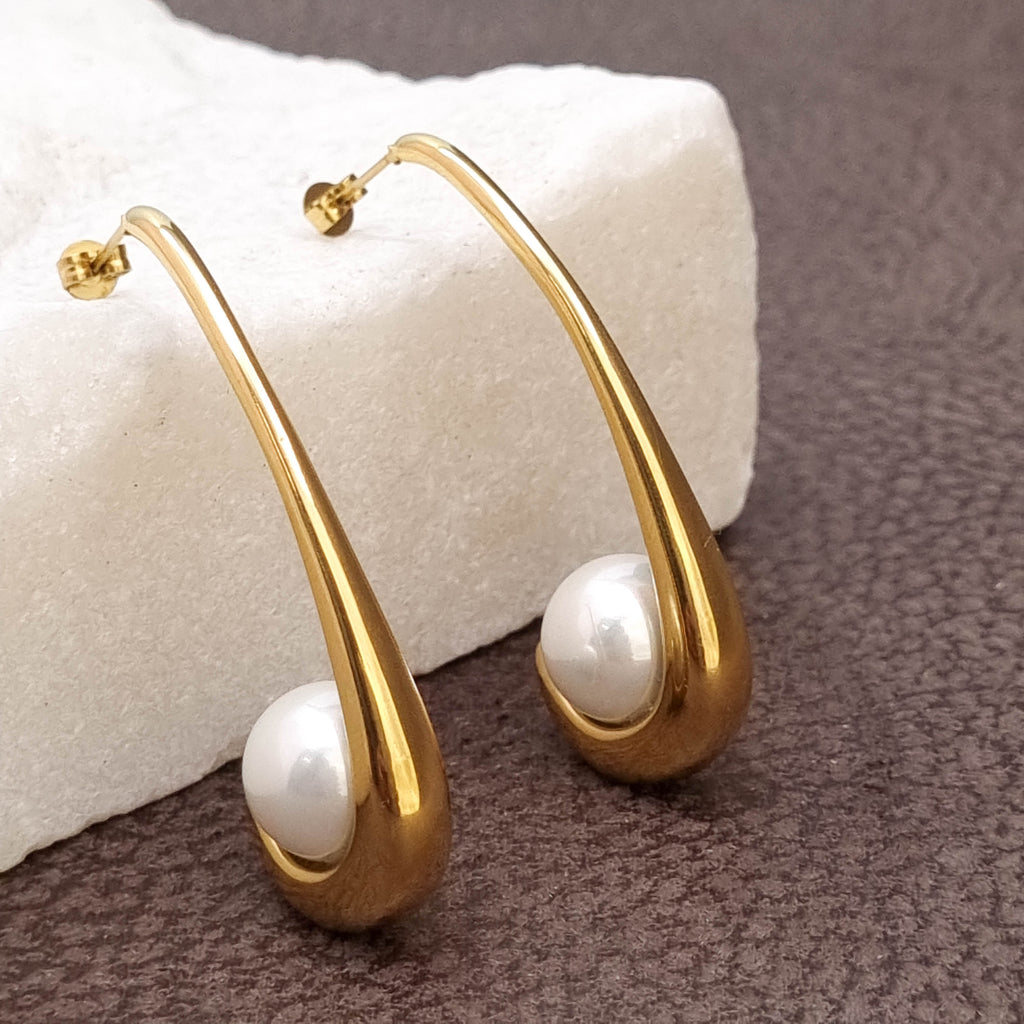 Pearl Drop Teardrop Long Earrings