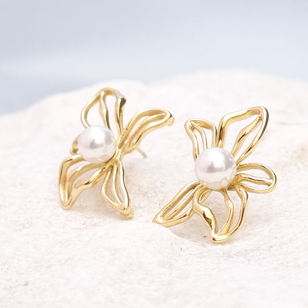 Pearl Bow Stud Earrings