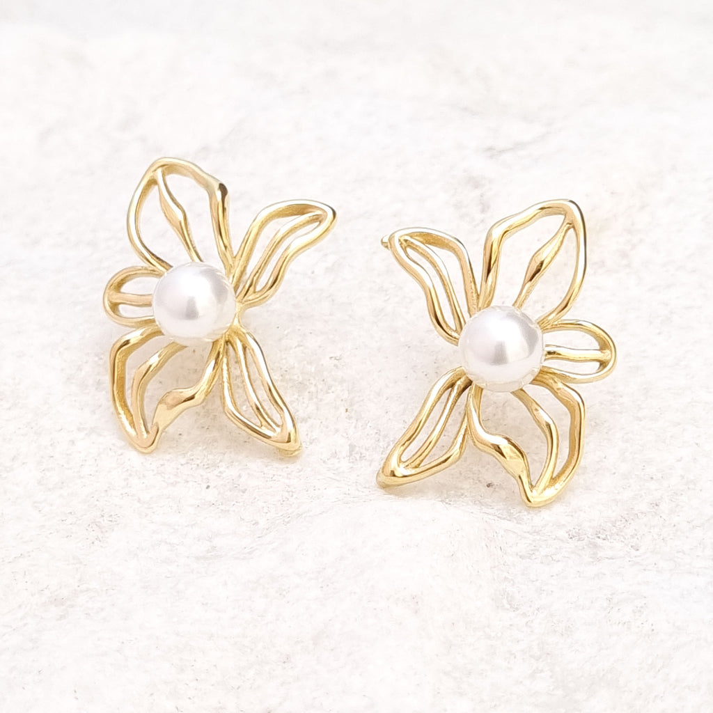 Pearl Bow Stud Earrings