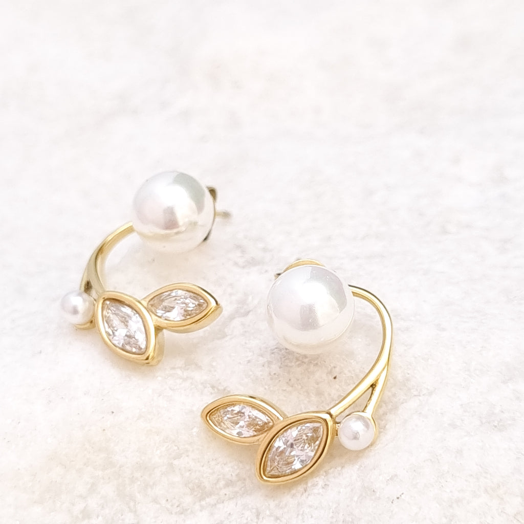 Pearl and Marquise CZ Ear Jacket Earrings