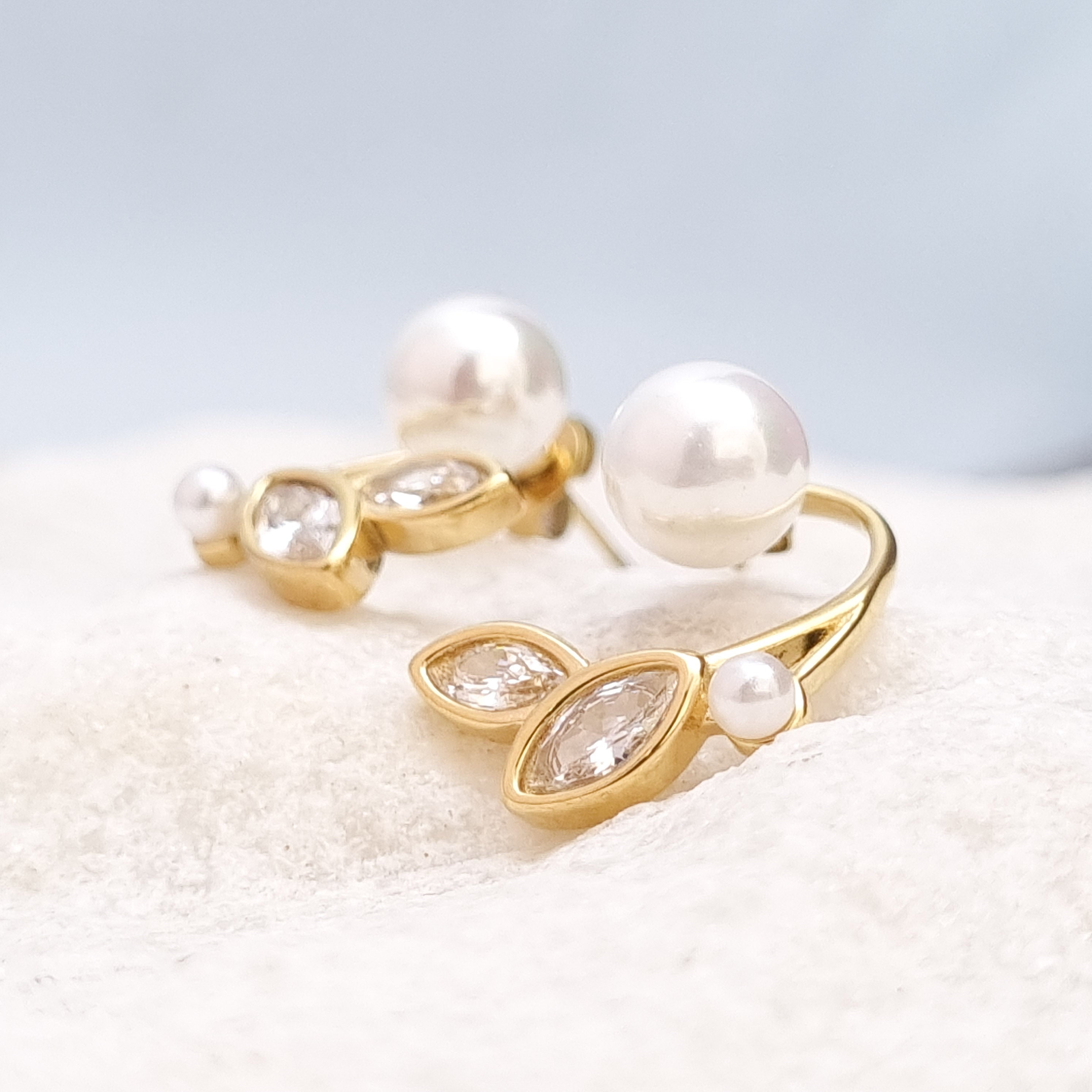Pearl and Marquise CZ Ear Jacket Earrings