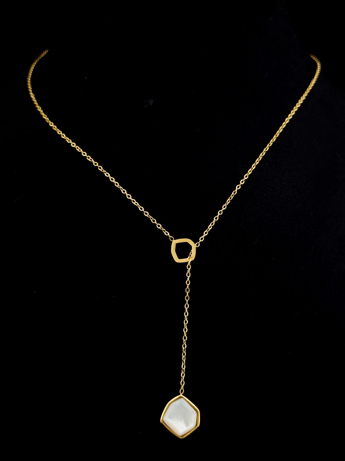 Hexagon Pearl Lariat Necklace