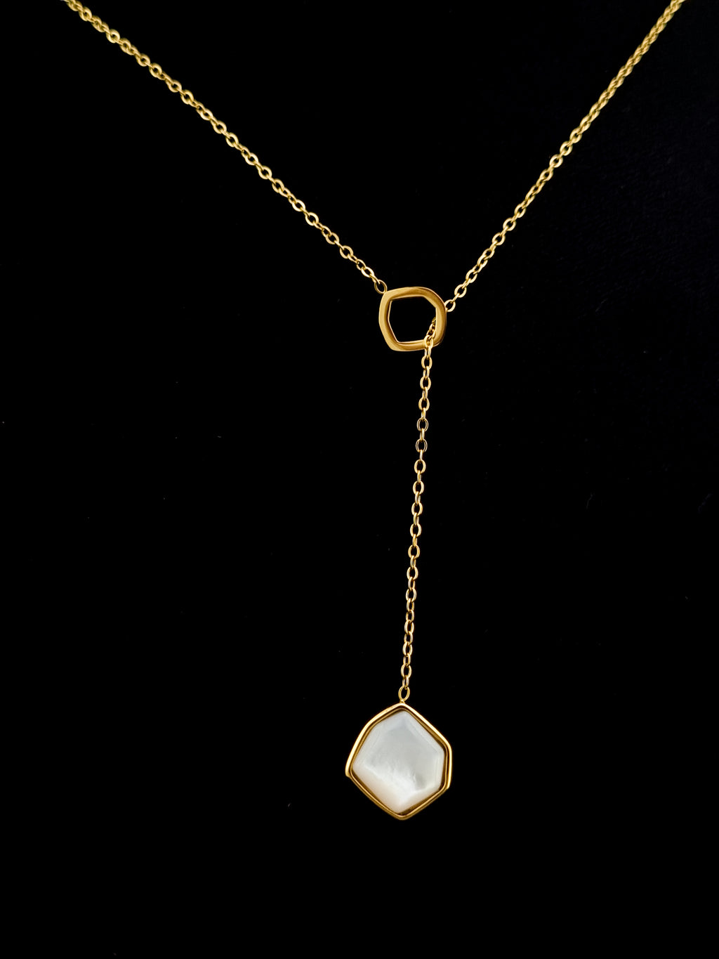 Hexagon Pearl Lariat Necklace