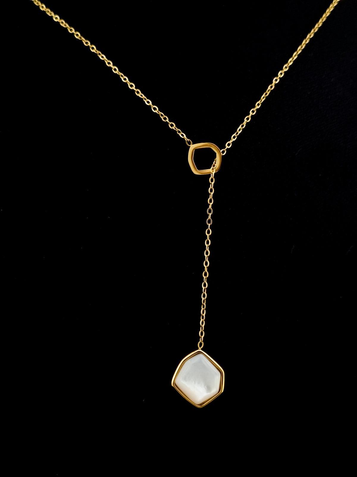 Hexagon Pearl Lariat Necklace