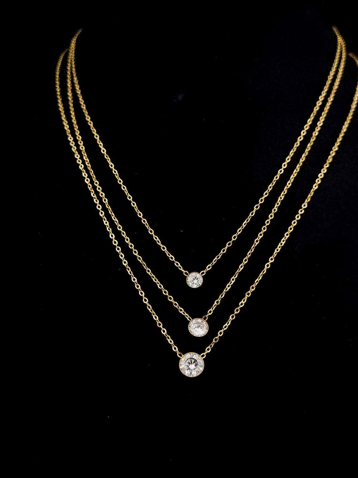 Triple Bezel Solitaire Layered Necklace