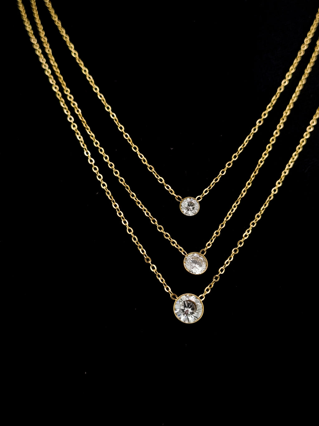 Triple Bezel Solitaire Layered Necklace