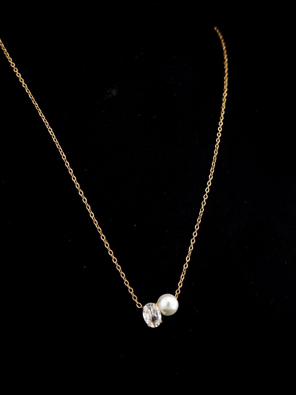 Oval CZ & Pearl Duo Pendant Necklace
