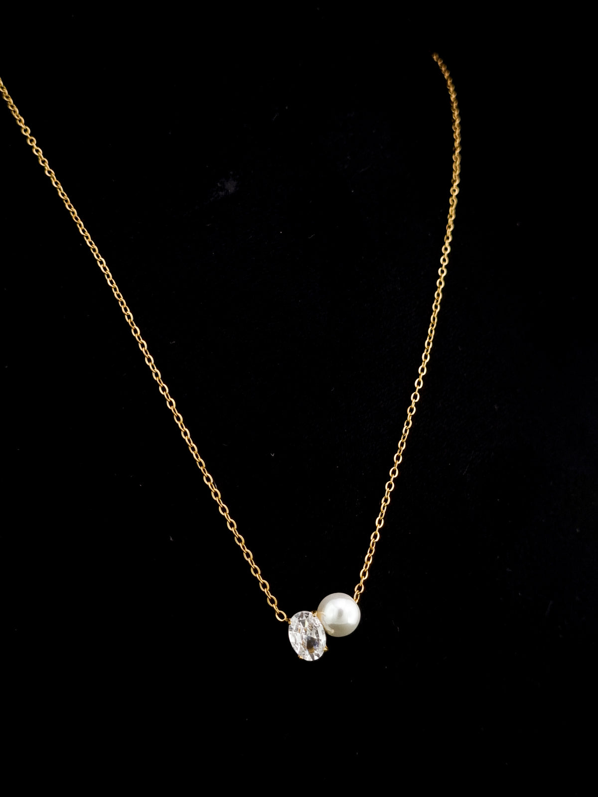 Oval CZ & Pearl Duo Pendant Necklace