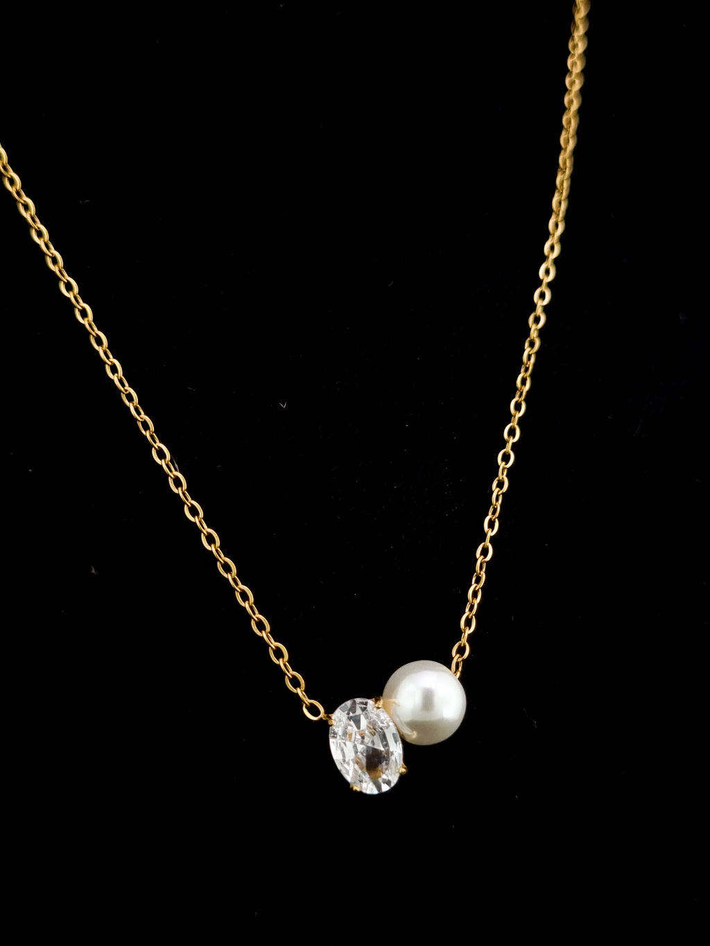Oval CZ & Pearl Duo Pendant Necklace