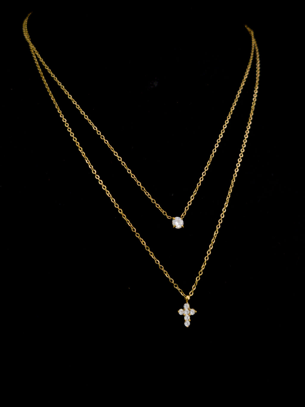 Crystal Cross Double Layer Necklace