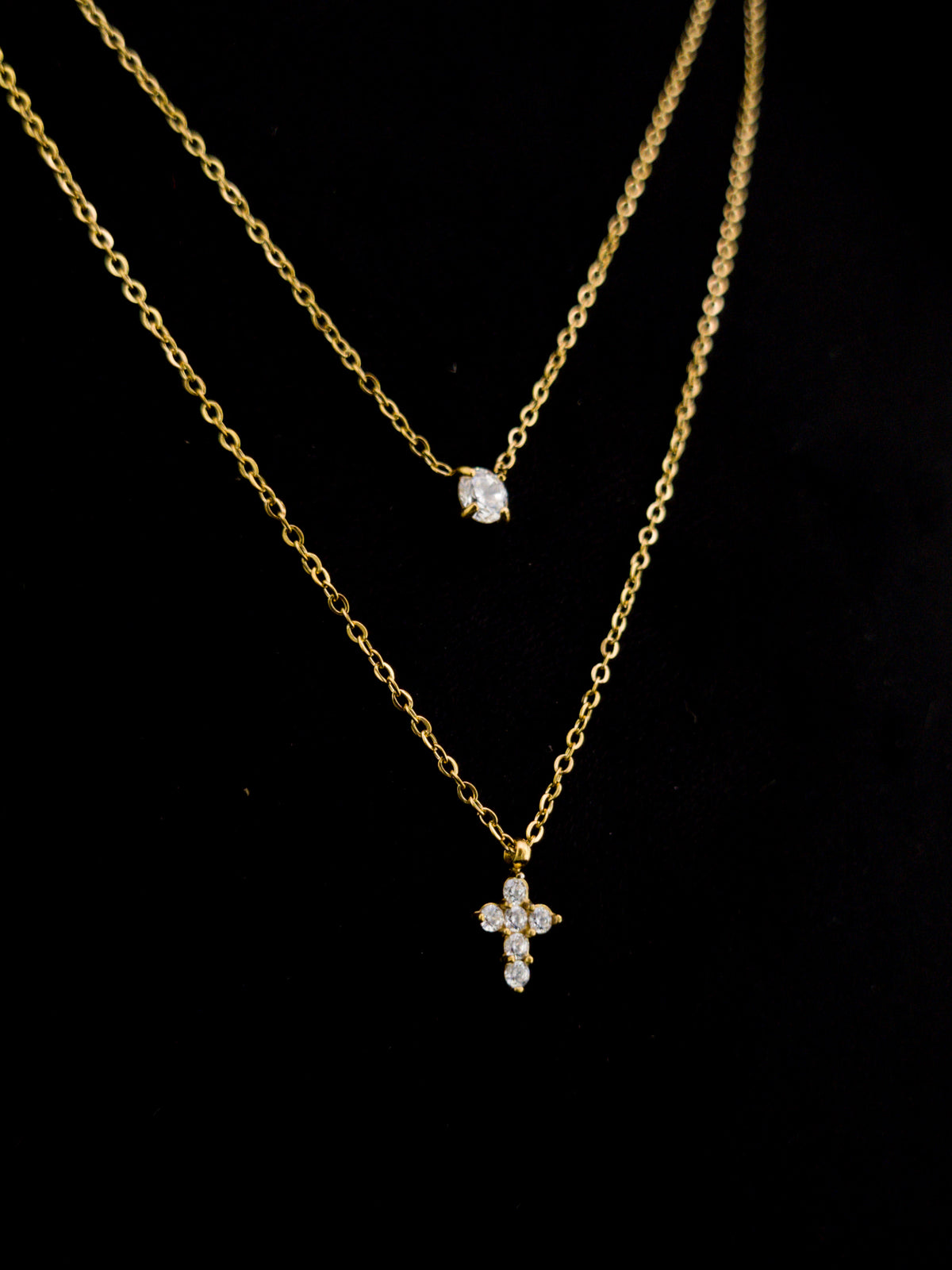 Crystal Cross Double Layer Necklace