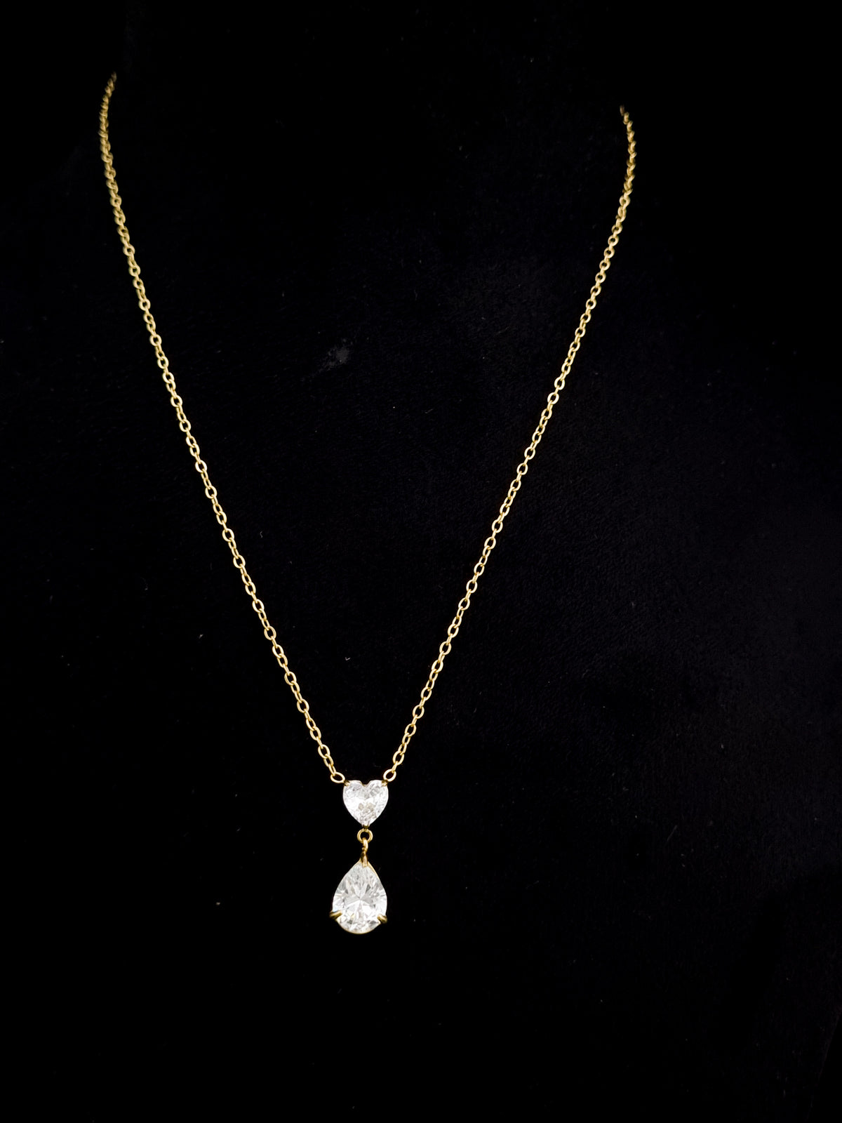 Heart & Pear CZ Drop Pendant Necklace