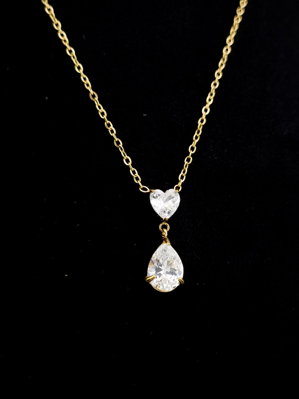Heart & Pear CZ Drop Pendant Necklace