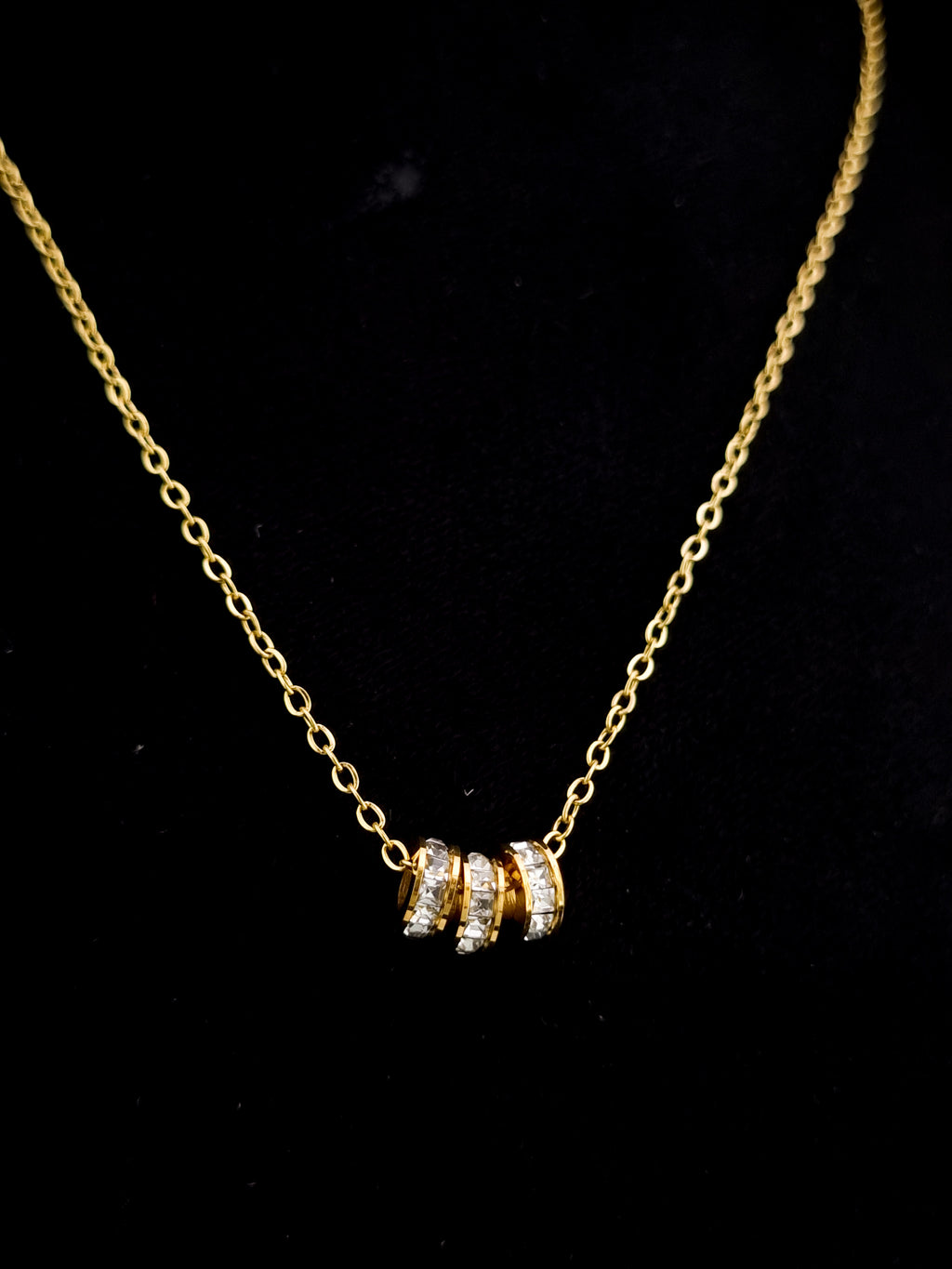 Triple Pavé Rondelle Pendant Necklace