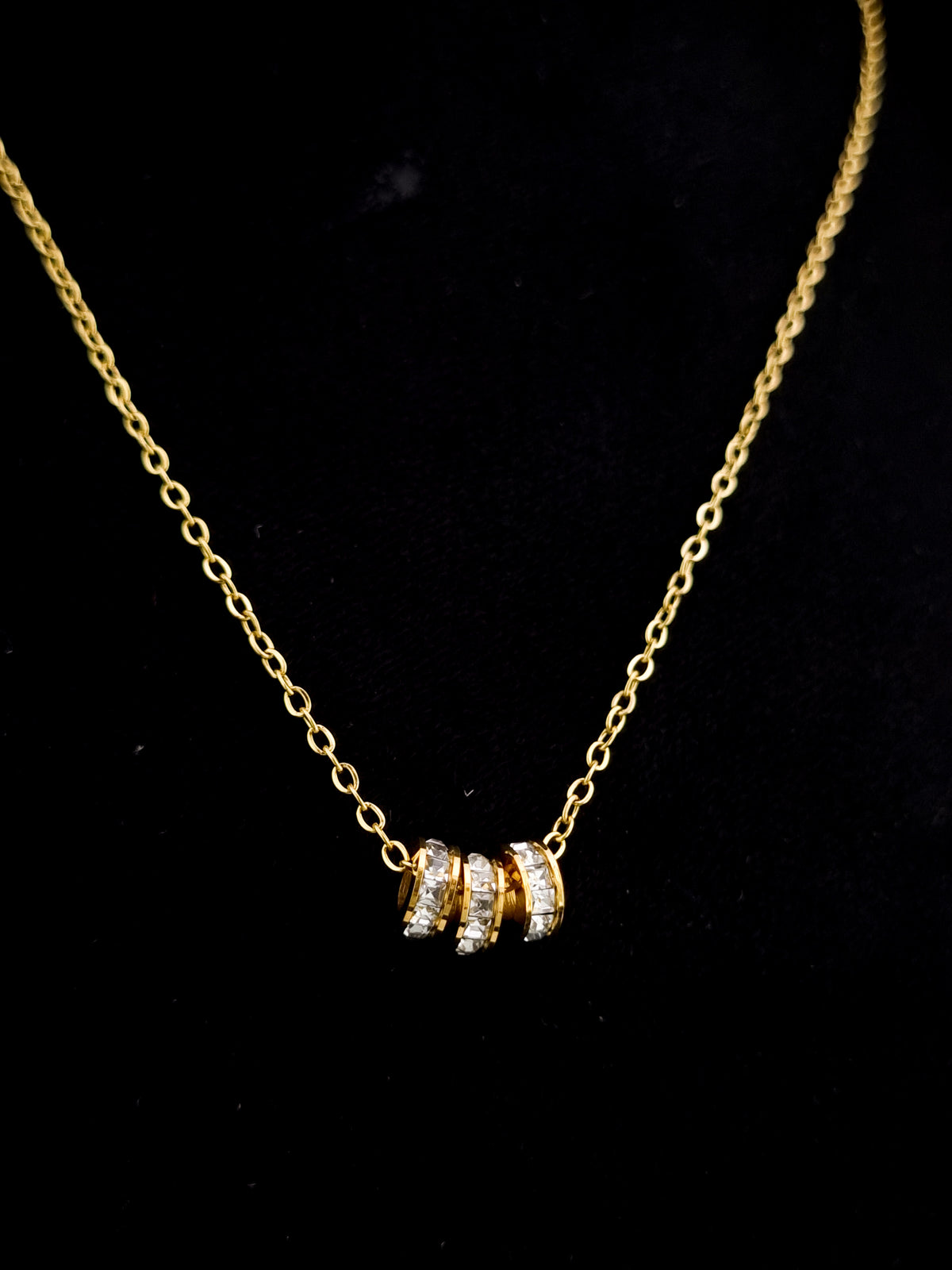 Triple Pavé Rondelle Pendant Necklace