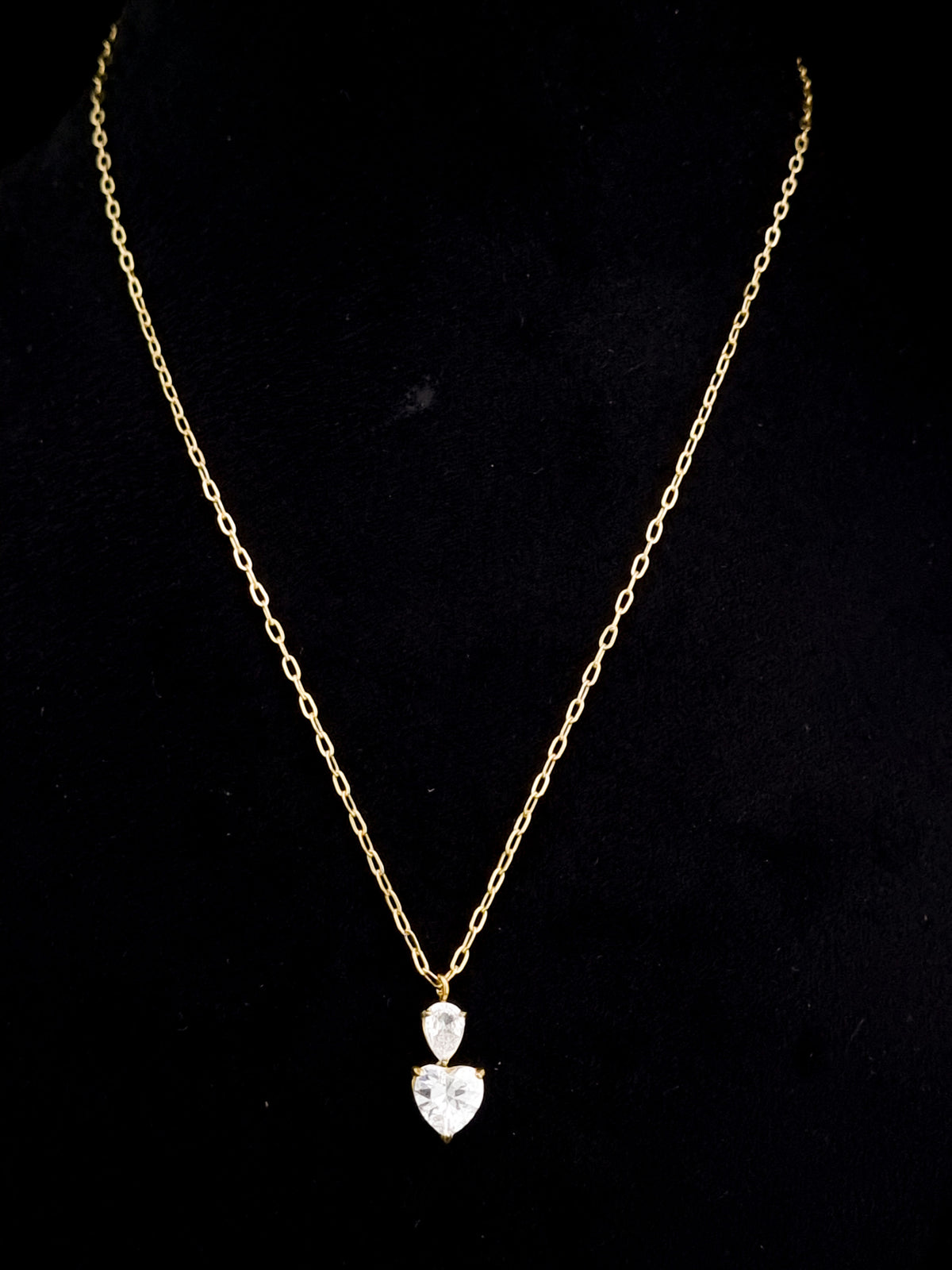 Pear & Heart CZ Double Drop Necklace
