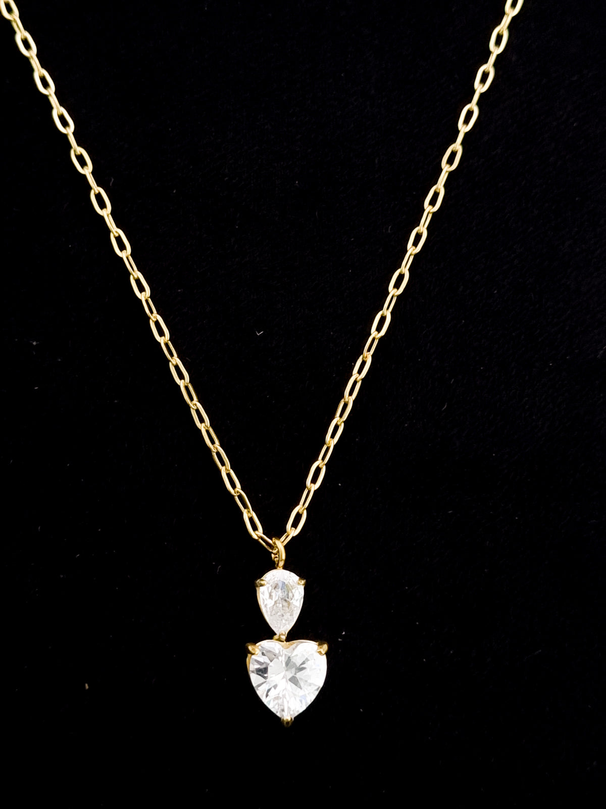 Pear & Heart CZ Double Drop Necklace