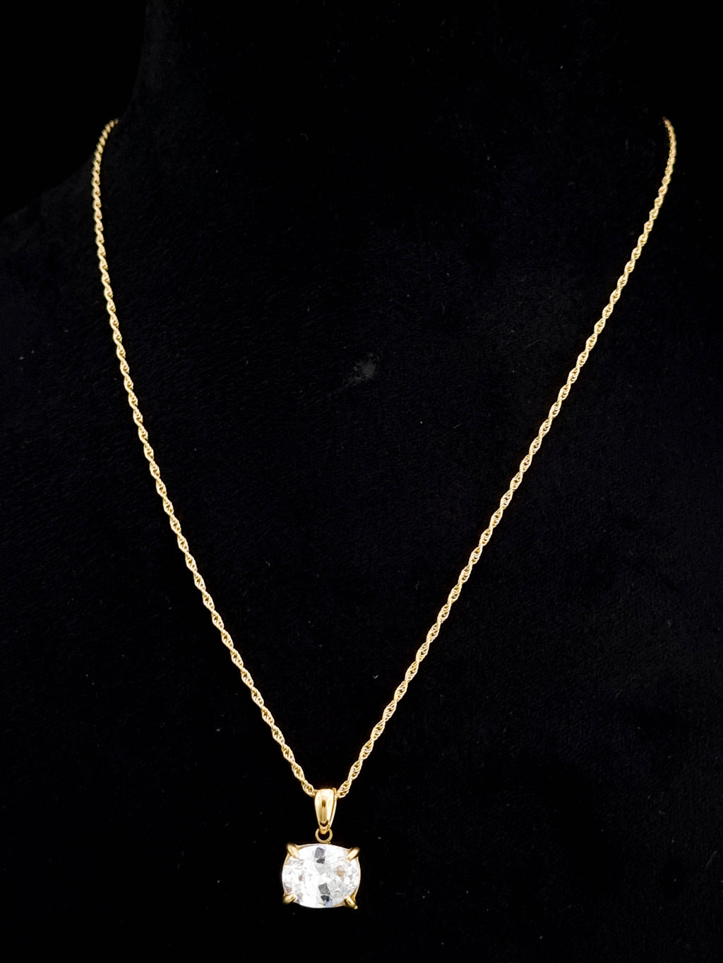 Cushion CZ Solitaire Rope Chain Necklace