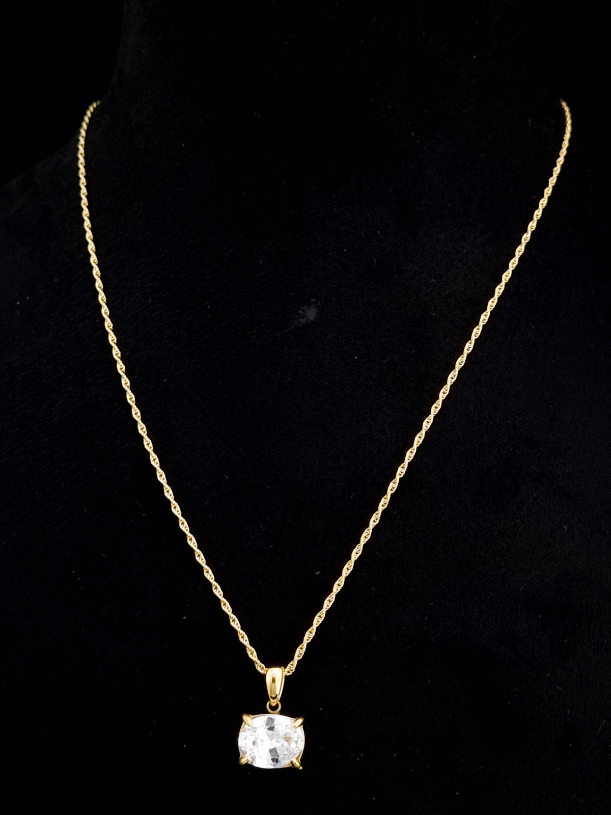 Cushion CZ Solitaire Rope Chain Necklace