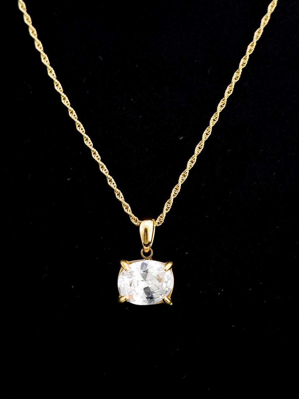Cushion CZ Solitaire Rope Chain Necklace