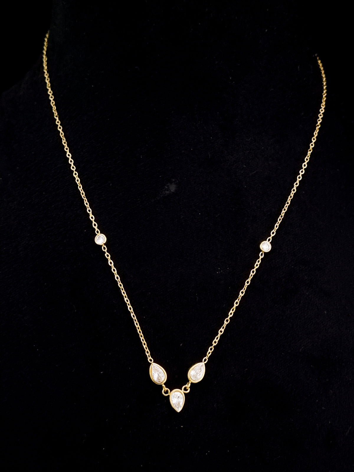 Pear & Round CZ Station Bezel Necklace
