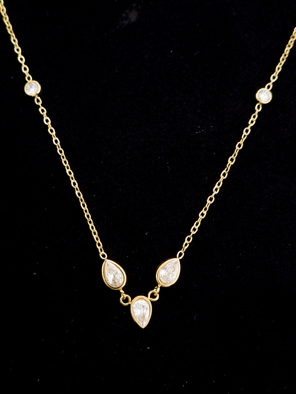 Pear & Round CZ Station Bezel Necklace