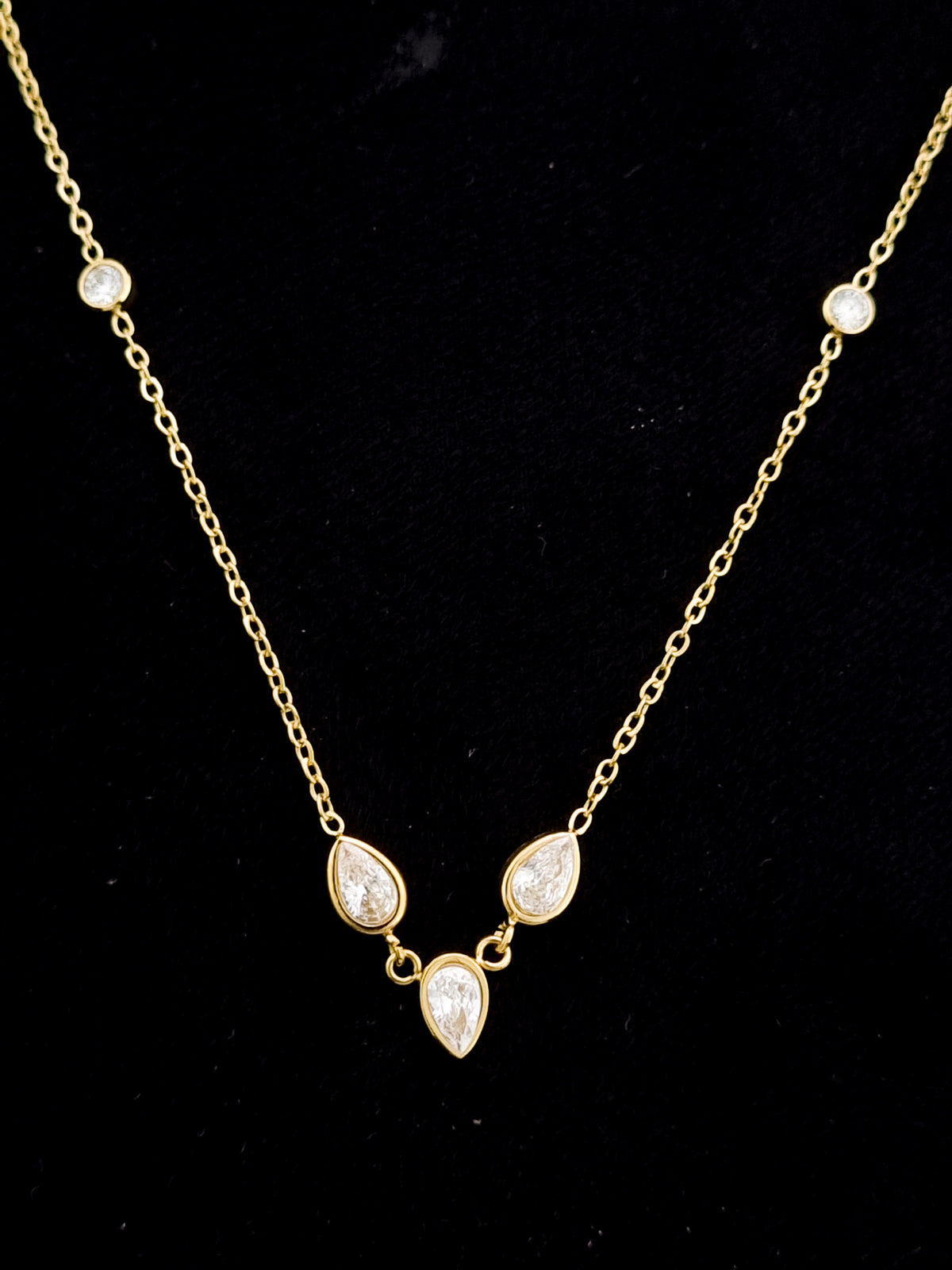 Pear & Round CZ Station Bezel Necklace