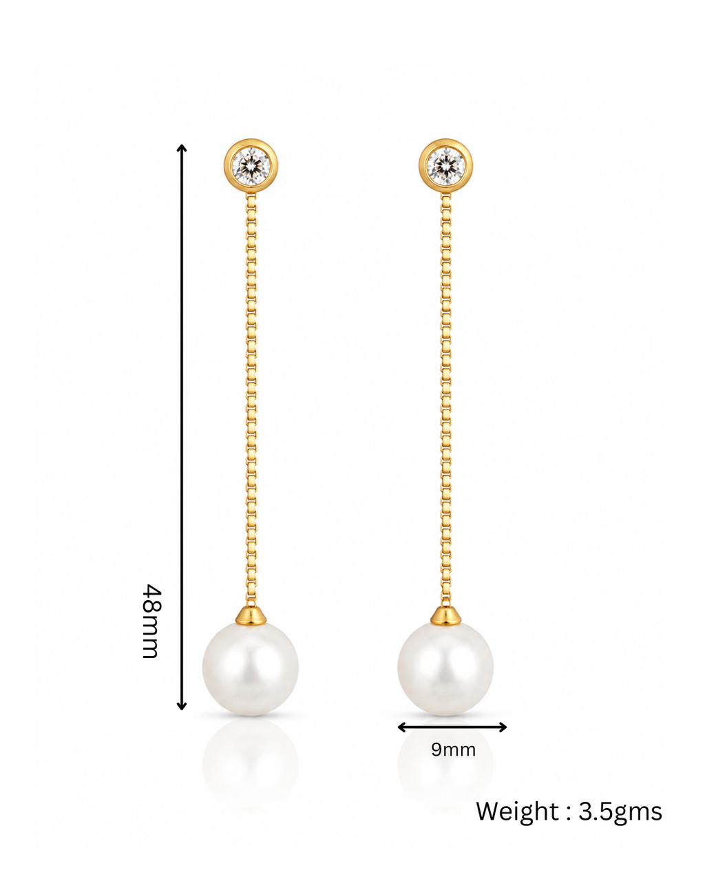 CZ Bezel and Pearl Drop Chain Earrings