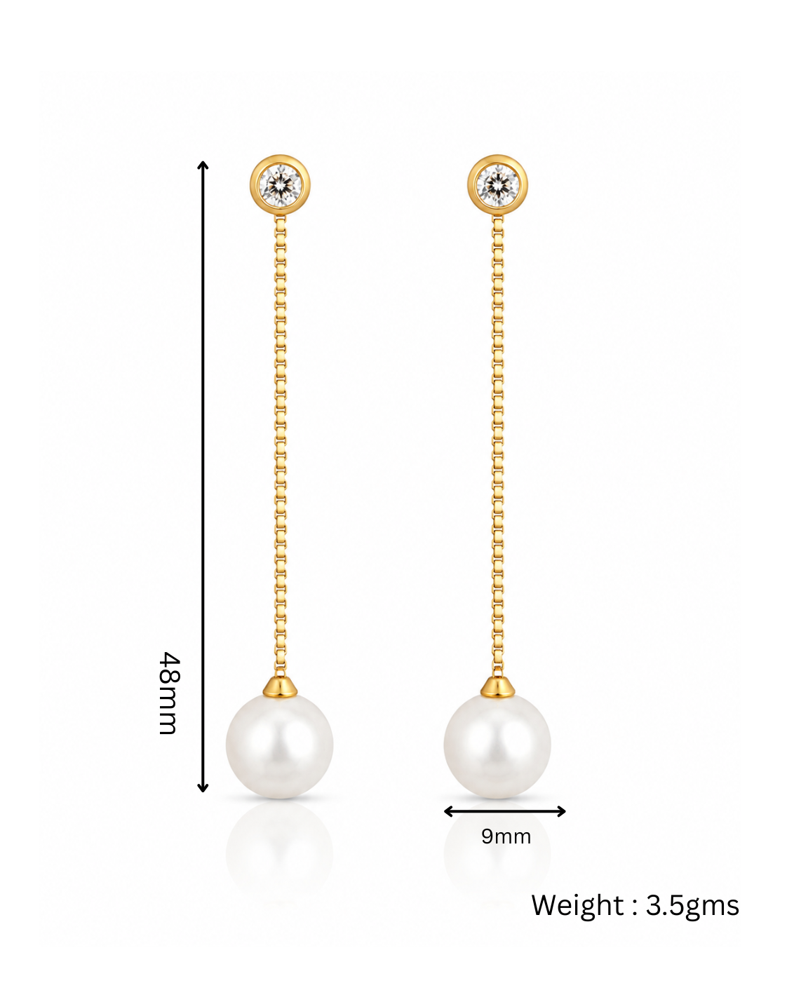 CZ Bezel and Pearl Drop Chain Earrings