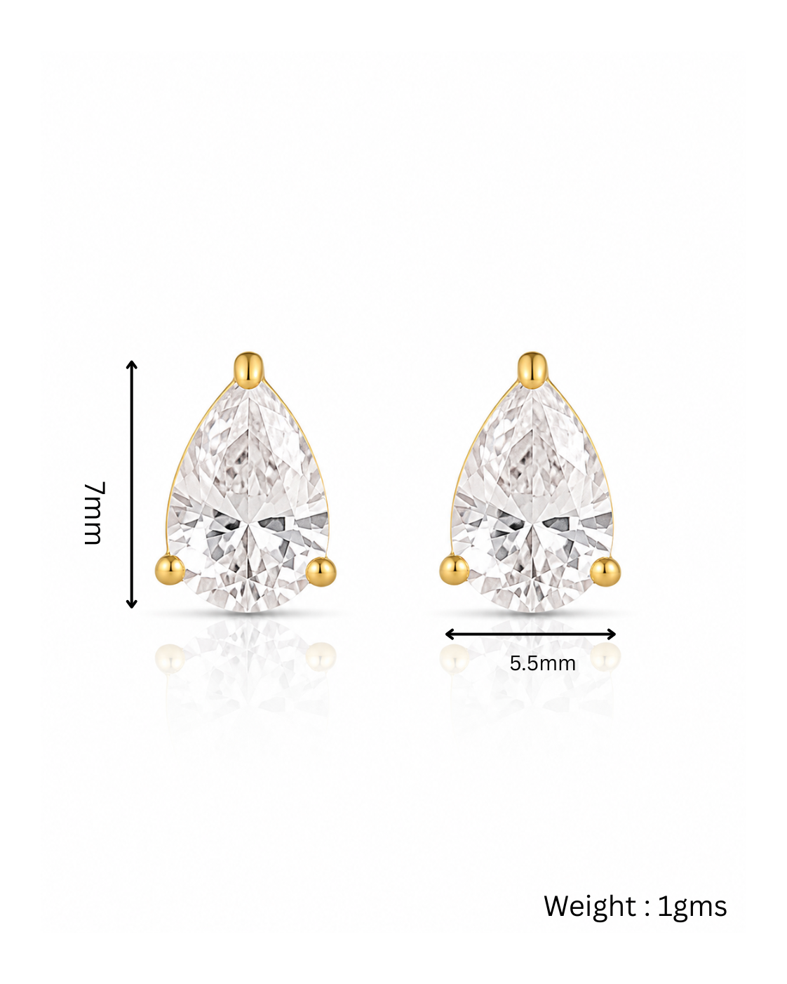 Pear CZ Solitaire Stud Earrings