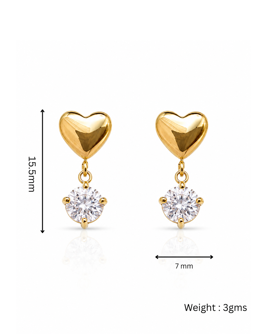 Puffy Heart CZ Drop Earrings