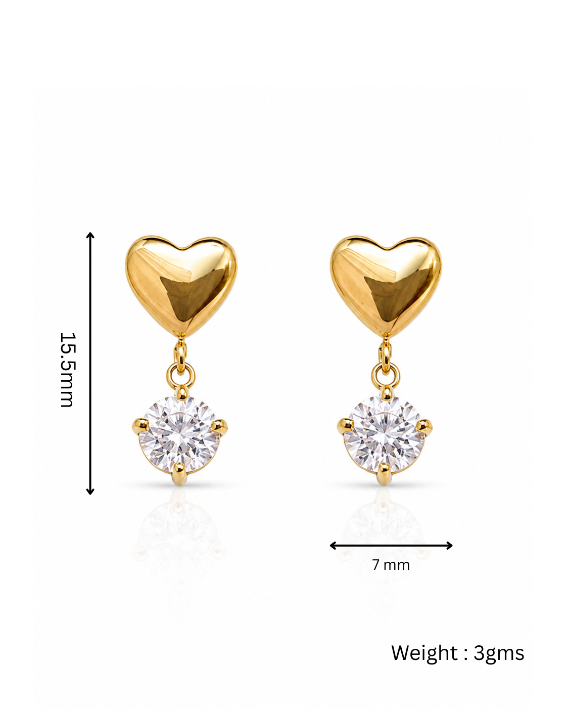 Puffy Heart CZ Drop Earrings