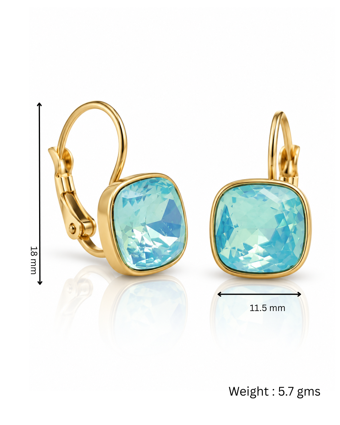 Aqua Cushion Crystal Leverback Earrings