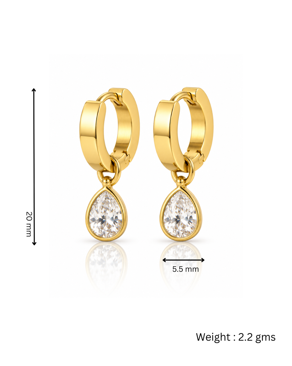 Pear CZ Drop Huggie Earrings
