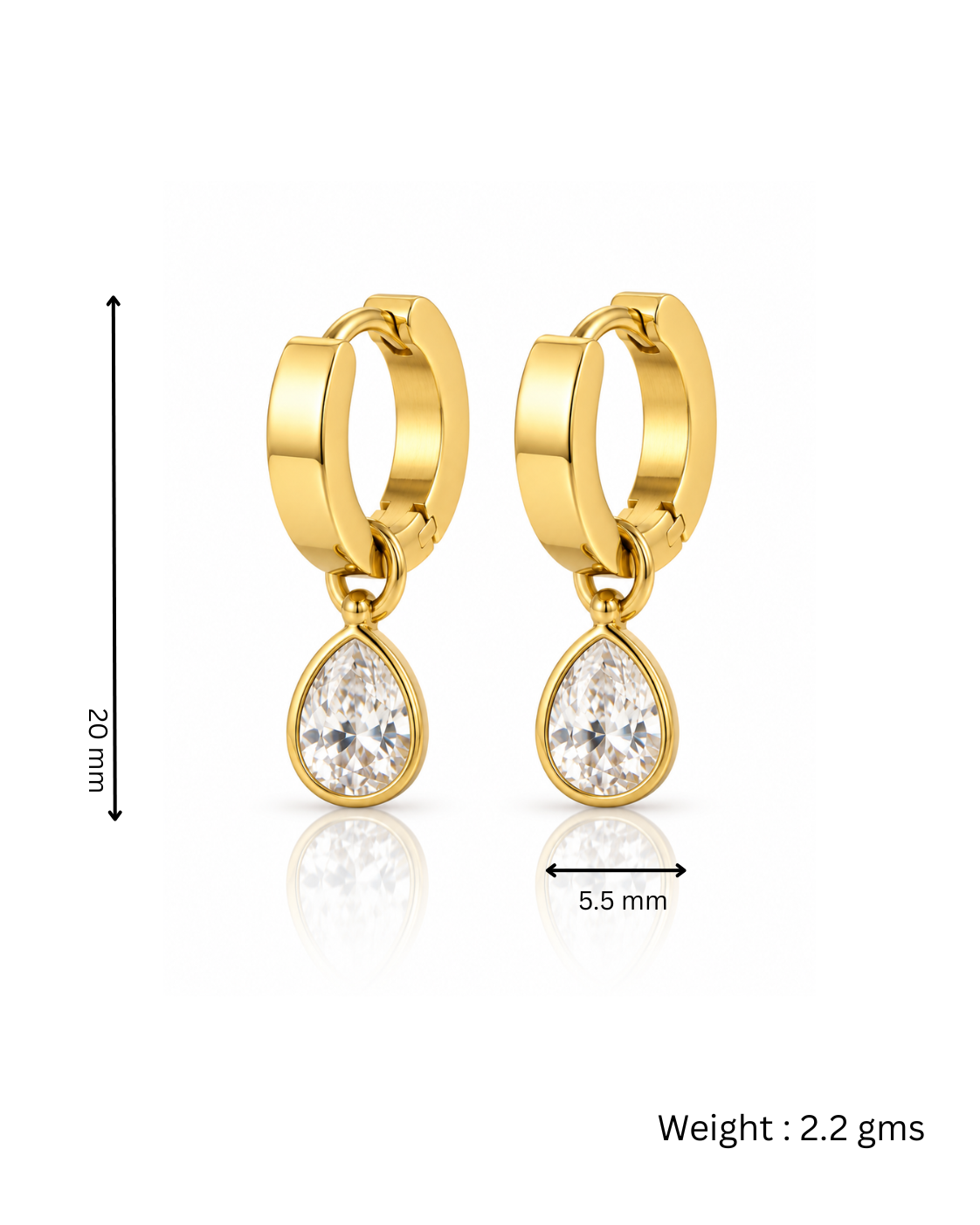 Pear CZ Drop Huggie Earrings