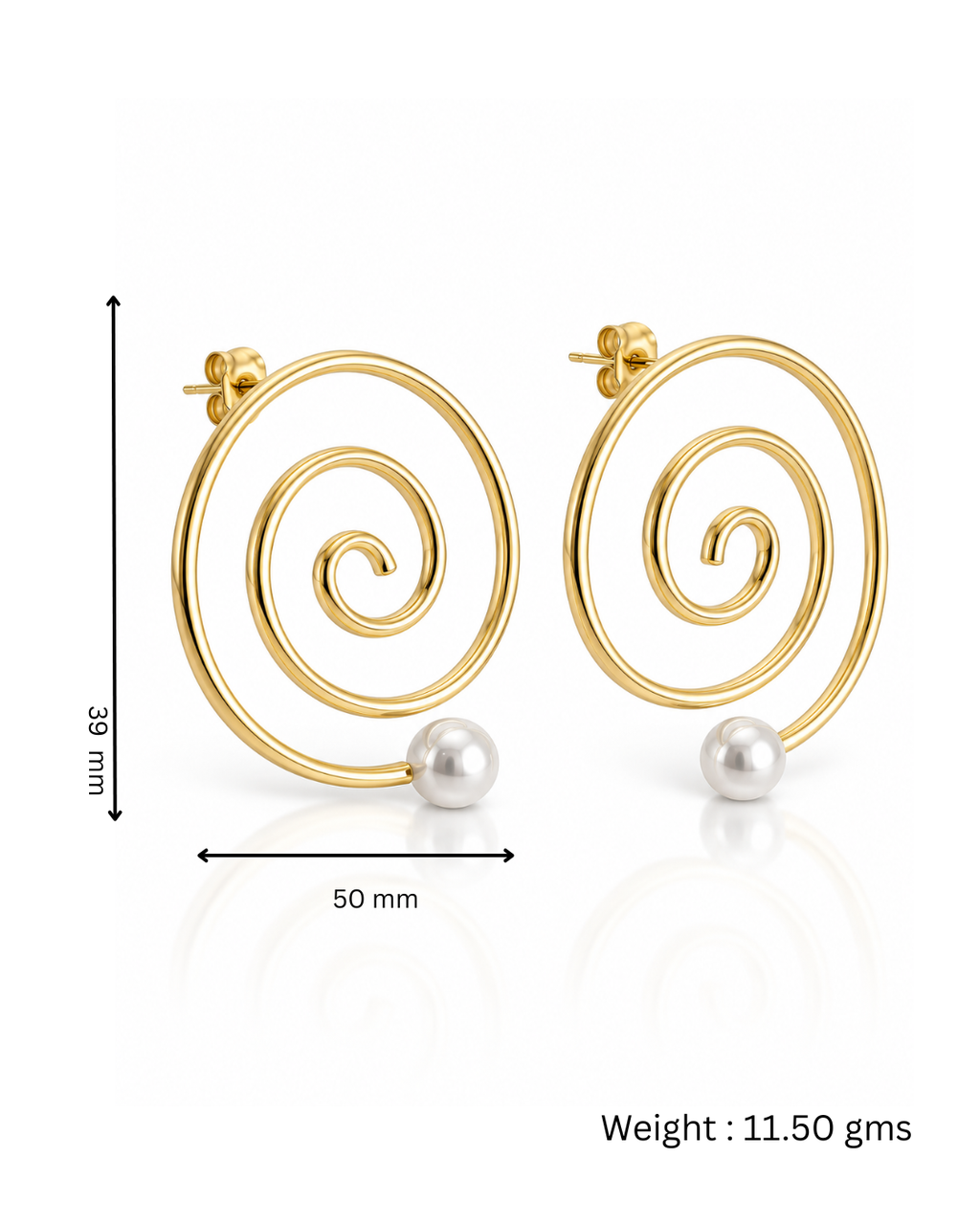 Gold Spiral Pearl-Tip Hoop Earrings