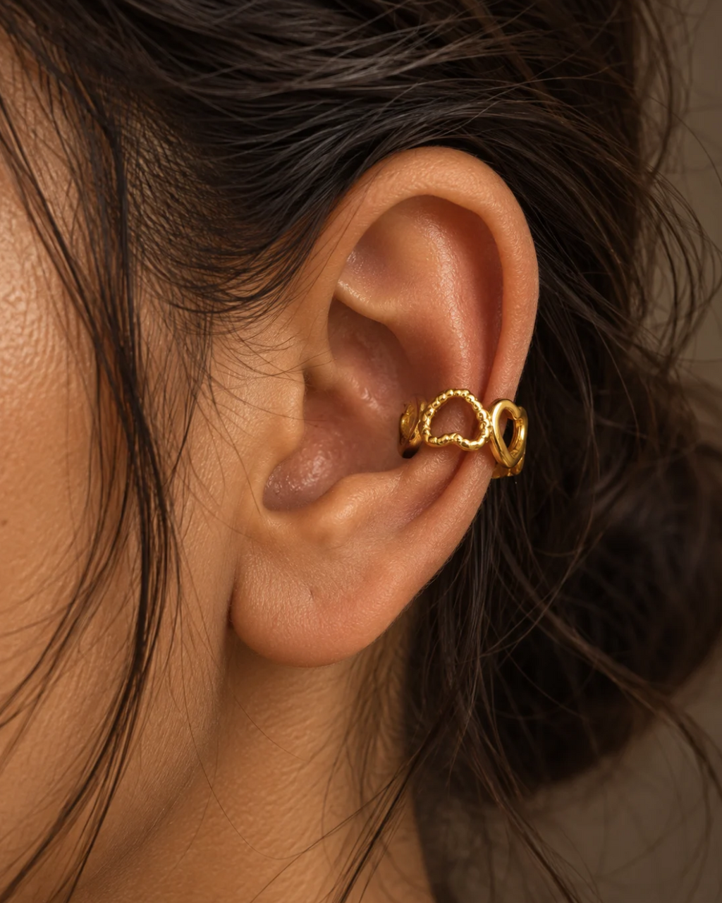 Linked Open Heart Ear Cuff