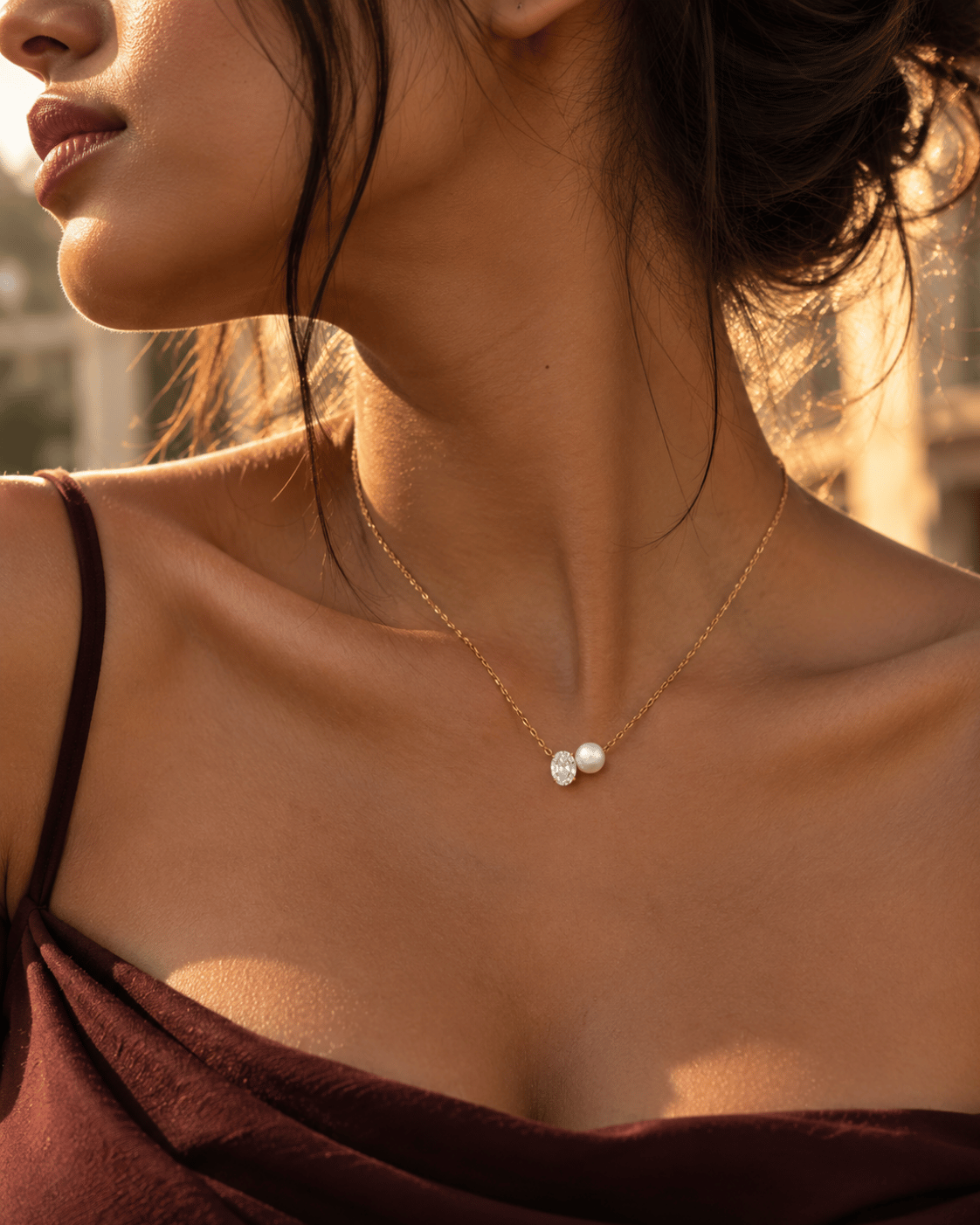 Oval CZ & Pearl Duo Pendant Necklace
