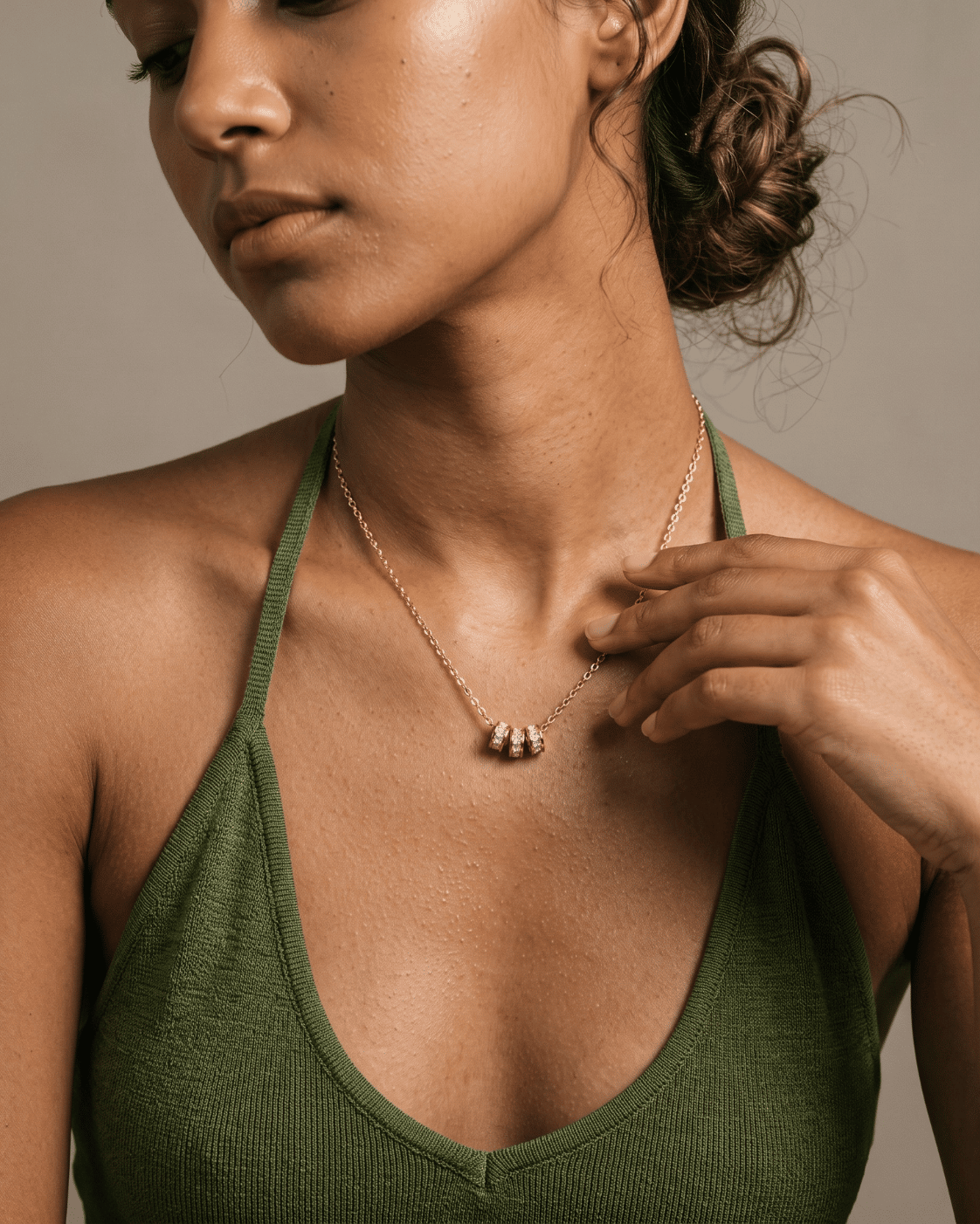 Triple Pavé Rondelle Pendant Necklace